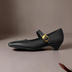 Zorae | Paneled Mary Jane Block Heel with Gold Buckle