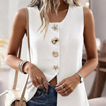 Women's Knit Tank Top Starfish Shell Gold Button Sleeveless Vest Beach Vacation Casual Top