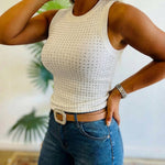 Rhinestone Decor O-neck Sleeveless Tee Slim Fit Ribbed Tank Top