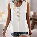 Women's Knit Tank Top Starfish Shell Gold Button Sleeveless Vest Beach Vacation Casual Top