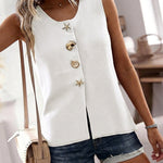 Women's Knit Tank Top Starfish Shell Gold Button Sleeveless Vest Beach Vacation Casual Top