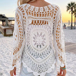 Women's Crochet Hollow Out Knit Top Batwing Sleeve Loose Cover Up Asymmetric Hem Sheer Bohemian Knitwear