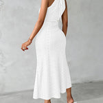 Halter Tie Criss Cross Front Ruched Knit Jacquard Textured Slit Dress Casual Hollow-out Draped Vacation Dress