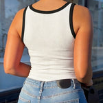 Women's Contrast Binding Camisole Rib-Knit Slim Fit Tank Top Sexy Cami with Metal Buckle Straps