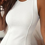 Women's Ribbed Tank Dress Sleeveless Crew Neck Bodycon Mini Dress Solid Slim Fit Stretchy Layering Casual Dress