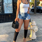 Women's Contrast Binding Camisole Rib-Knit Slim Fit Tank Top Sexy Cami with Metal Buckle Straps
