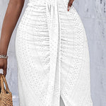 Halter Tie Criss Cross Front Ruched Knit Jacquard Textured Slit Dress Casual Hollow-out Draped Vacation Dress