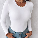 Women's Crewneck Long Sleeve Ribbed Knit Top Slim Fit Base Layer Shirt Soft Stretchy Casual Tee with Built-in Bra