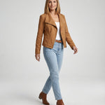 Isabella | Women's Asymmetric-Zip Tailored Faux Suede Biker Leather Jacket