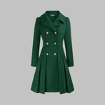 Emma | Women's Coat Double-Breasted Pleated A-Line Long Sleeve Overcoat