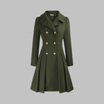 Emma | Women's Coat Double-Breasted Pleated A-Line Long Sleeve Overcoat