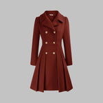 Emma | Women's Coat Double-Breasted Pleated A-Line Long Sleeve Overcoat