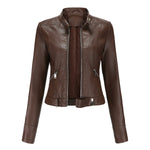 Victoria | Women's Cropped Faux Leather Jacket Stand-Collar Moto Biker