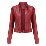 Victoria | Women's Cropped Faux Leather Jacket Stand-Collar Moto Biker