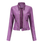 Victoria | Women's Cropped Faux Leather Jacket Stand-Collar Moto Biker