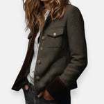 Victoria | Women's Herringbone Tweed Military-Style Jacket Gold Button