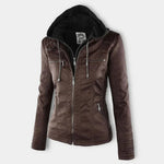 Victoria | Women's Hooded Faux Leather Moto Jacket Zip-Up