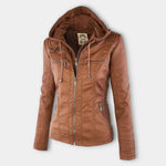 Victoria | Women's Hooded Faux Leather Moto Jacket Zip-Up