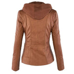 Victoria | Women's Hooded Faux Leather Moto Jacket Zip-Up