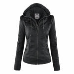 Amelia | Women's Hooded Moto Faux Leather Jacket Removable Hood
