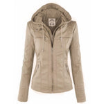 Amelia | Women's Hooded Moto Faux Leather Jacket Removable Hood