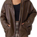Madison | Women's Oversized Faux Leather Bomber Jacket Zip-Up