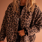 Evelyn | Women's Oversized Leopard Print Snap-Button Quilted Jacket