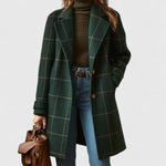 Aria | Women's Plaid Wool-Blend Longline Notch-Lapel Coat