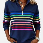 Jeanette – Rainbow Striped Zip-Neck Sweatshirt