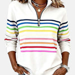 Jeanette – Rainbow Striped Zip-Neck Sweatshirt