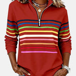 Jeanette – Rainbow Striped Zip-Neck Sweatshirt