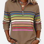 Jeanette – Rainbow Striped Zip-Neck Sweatshirt