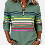 Jeanette – Rainbow Striped Zip-Neck Sweatshirt
