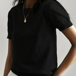 Amelia - Women's Relaxed-Fit Short-Sleeve Knit Sweater Top