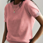 Amelia - Women's Relaxed-Fit Short-Sleeve Knit Sweater Top