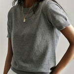 Amelia - Women's Relaxed-Fit Short-Sleeve Knit Sweater Top
