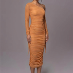 Grace Pemberton | One Shoulder Ruched Midi Evening Dress For Women