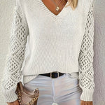 Amelia | Women's V-Neck Hollow-Sleeve Pullover Knit Sweater