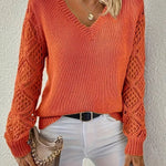 Amelia | Women's V-Neck Hollow-Sleeve Pullover Knit Sweater