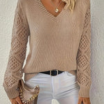 Amelia | Women's V-Neck Hollow-Sleeve Pullover Knit Sweater