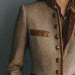 Sophia | Women's Vintage Herringbone Tweed Leather-Trim Button-Front Jacket