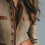 Sophia | Women's Vintage Herringbone Tweed Leather-Trim Button-Front Jacket