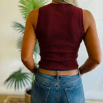 Rhinestone Decor O-neck Sleeveless Tee Slim Fit Ribbed Tank Top