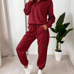 Women's Contrast Side Stripe Two Piece Sweatsuit Half Zip Sweatshirt and High Waisted Joggers Set Casual Tracksuit