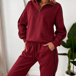 Women's Contrast Side Stripe Two Piece Sweatsuit Half Zip Sweatshirt and High Waisted Joggers Set Casual Tracksuit