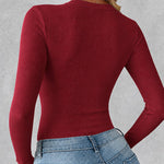 Women's Crewneck Long Sleeve Ribbed Knit Top Slim Fit Base Layer Shirt Soft Stretchy Casual Tee with Built-in Bra