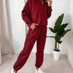 Women's Contrast Side Stripe Two Piece Sweatsuit Half Zip Sweatshirt and High Waisted Joggers Set Casual Tracksuit