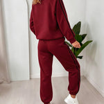Women's Contrast Side Stripe Two Piece Sweatsuit Half Zip Sweatshirt and High Waisted Joggers Set Casual Tracksuit