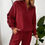 Women's Contrast Side Stripe Two Piece Sweatsuit Half Zip Sweatshirt and High Waisted Joggers Set Casual Tracksuit