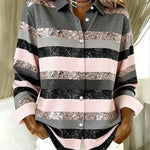 Evancline™ | Casual Horizontal Stripe Button Blouse